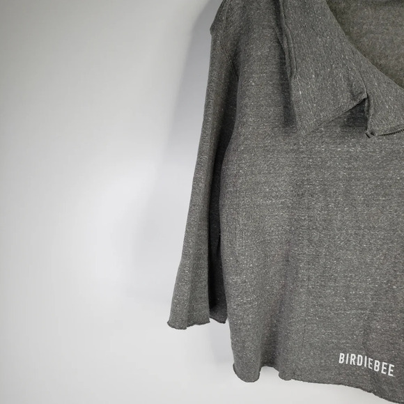 Birdiebee Gray Fleece Knit Front Zip Raw Hem Hi Lo Graphic Jacket Sz S. - Picture 3 of 8